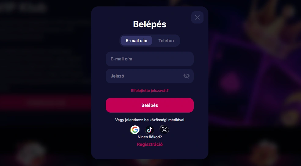 NV Casino bejelentkez&eacute;si ablak e-mail &eacute;s telefon f&uuml;llel